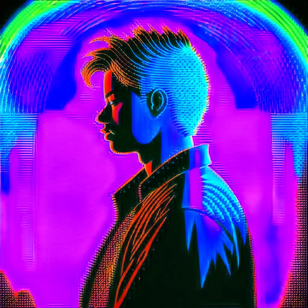 The silhouette of a musical performer in the spotlight. - very noticeable shadows - very realistic details - style: "synthwave"