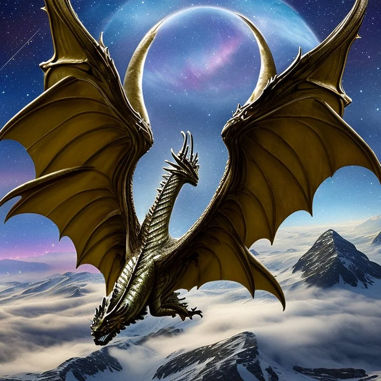 image framed with a thin border of celtic designs, story book cover format, A winged celestial dragon in flight above a forested mountain, against a background of brilliantly glittering stars, hd 4k, fine sharp detail