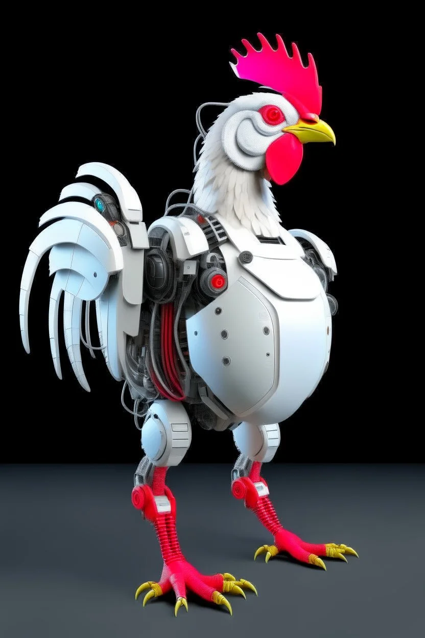 CHICKEN robot, sci-fi, cyberpunk, full body, ultra realistic, virtual reality, CLEAN PLAIN BACKGROUND, Aspect Ratios: 9:16