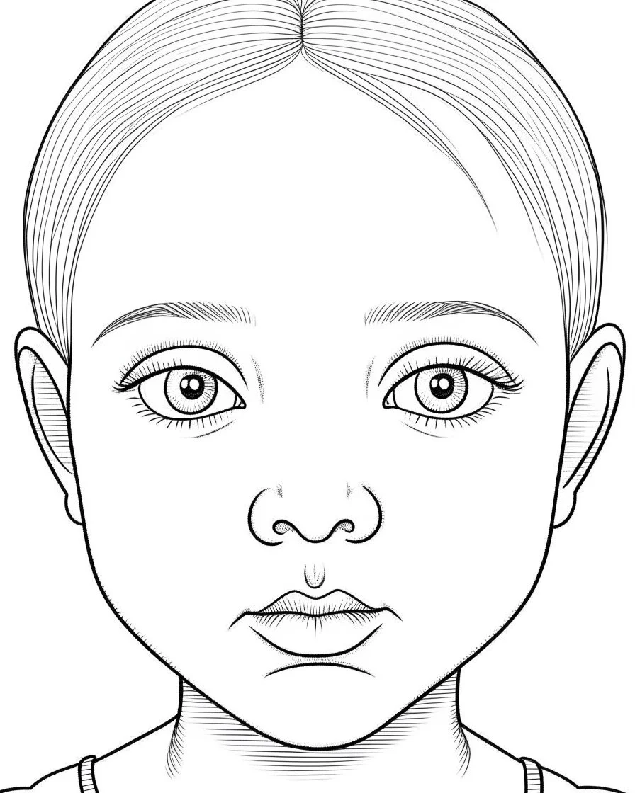 realistic face baby & pet, real, full view, realistic face, coloring page, only draw lines, coloring book, clean line art, –no sketch, color, –ar 3:4, white background, minimalistic black lines, minimal black color, low level black colors, coloring page, avoid thick black colors, thin black line art, avoid colors, perfect shape, perfect clear lines,