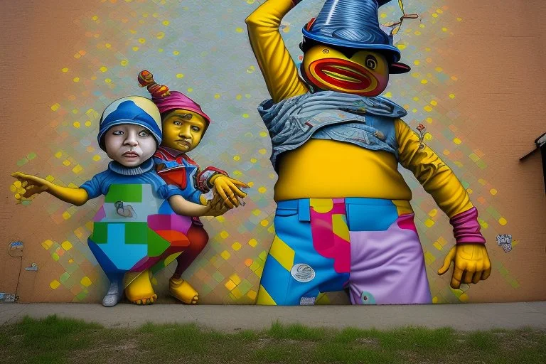 Street art in the style of Os Gemeos