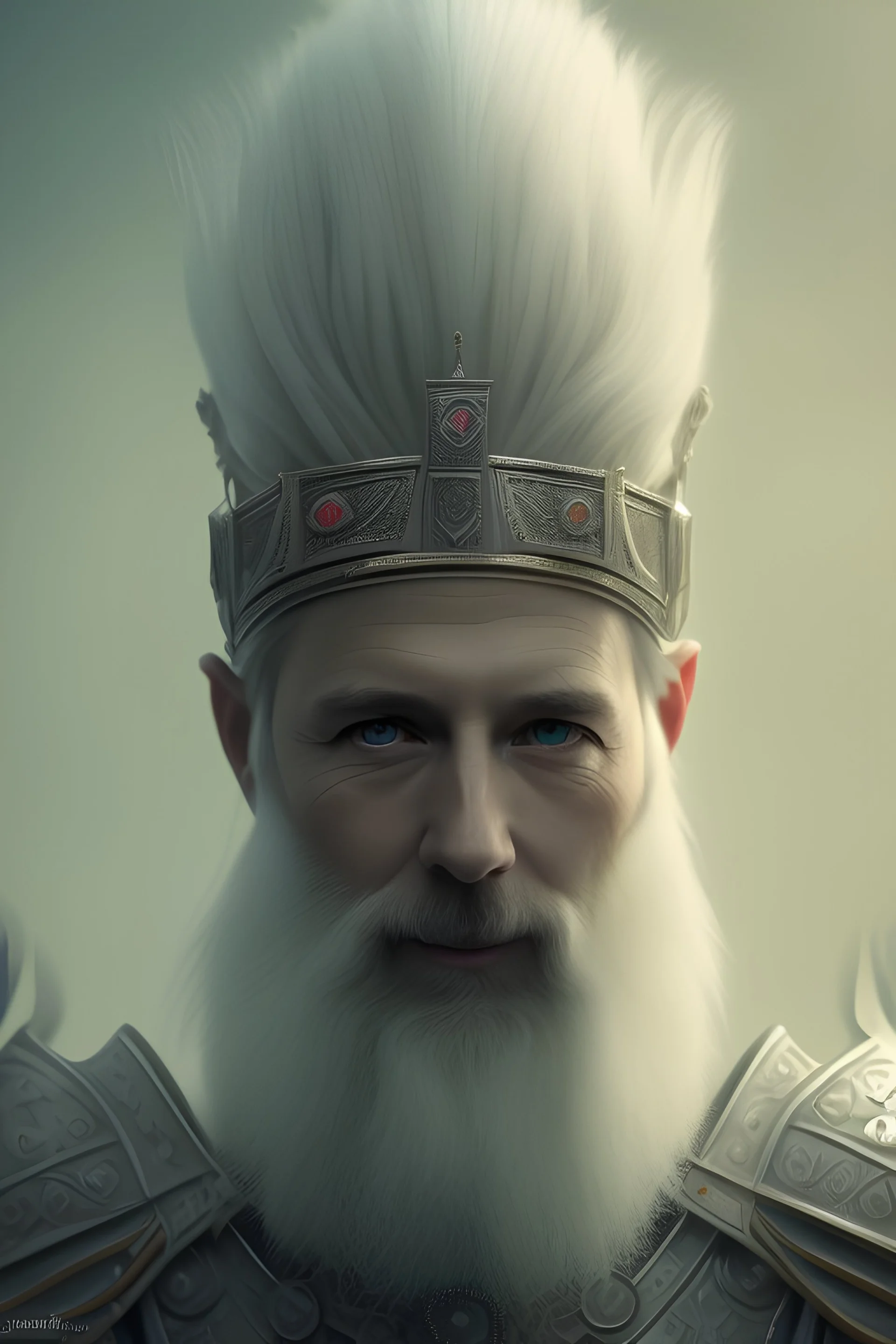 a portrait of a medieval king, white hair, Heterochromia, high detail, cinematic lighting, dungeons and dragons , perfect composition, beautiful ,detailed, 8 k, artistic photography, photorealistic concept art, soft natural volumetric cinematic perfect light, chiaroscuro, greg rutkowski, beeple, beksinski, giger