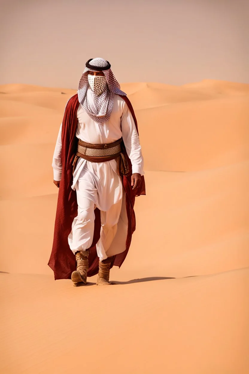 Photography Misterius Arabian Palestine Warrior Man Mask Walking alonely on desert