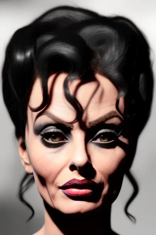 young sophia loren as evil queen in black leather, angry, stern look, volumetric lighting, particales,highly detailed,cinematic, deep colours,8