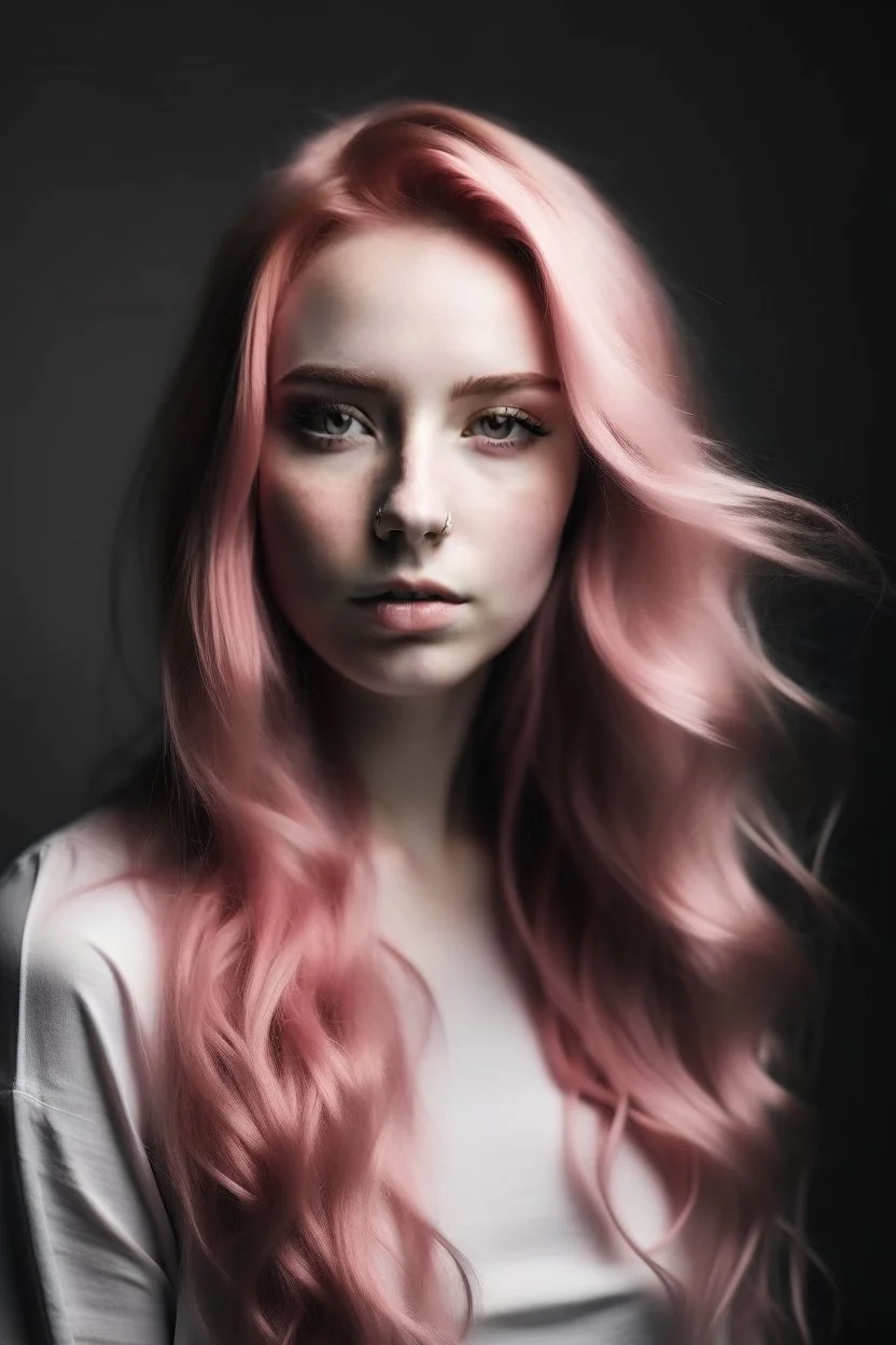 beautiful young woman with long pink hair