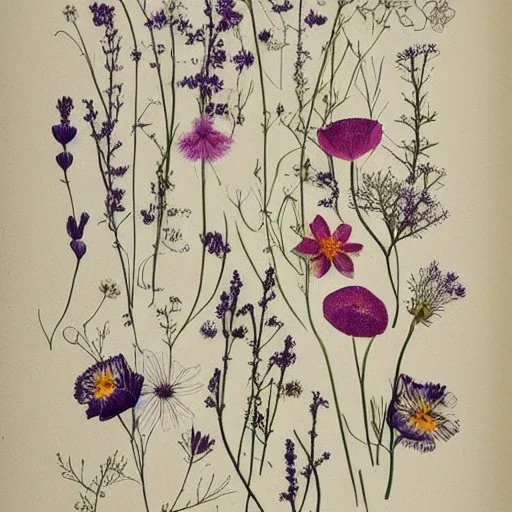 delicate arrangement of pressed flowers, beautiful composition, aesthetic layout, wildflowers, fine lineart, botanical illustration