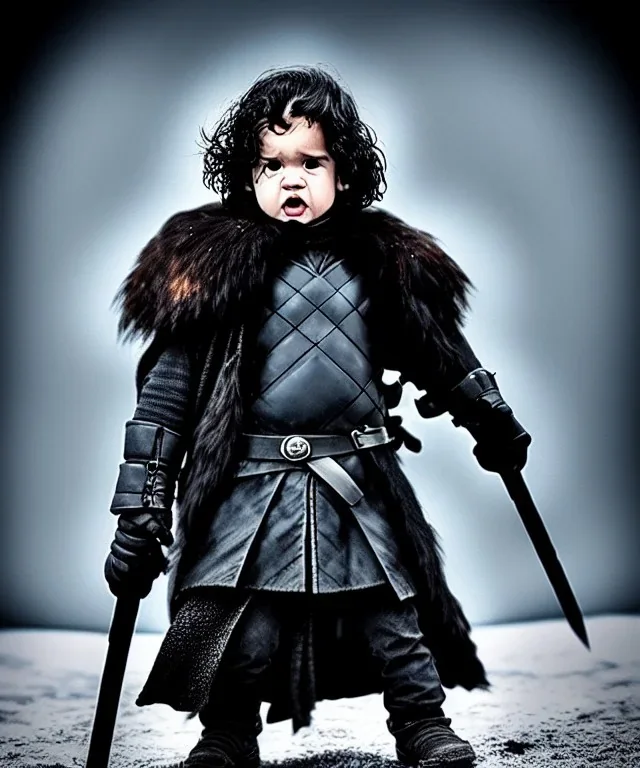 Jon snow toddler, full body, angry, dragon, dramatic lighting, hyper realistic