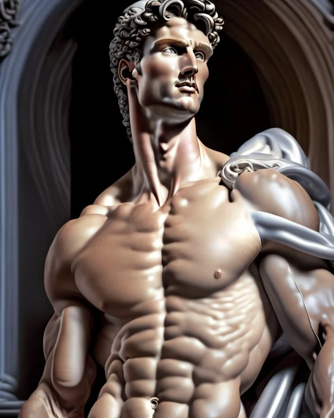 Human version of the David by Michelangelo hyper-realistic hyper-detailed 8k full body artwork