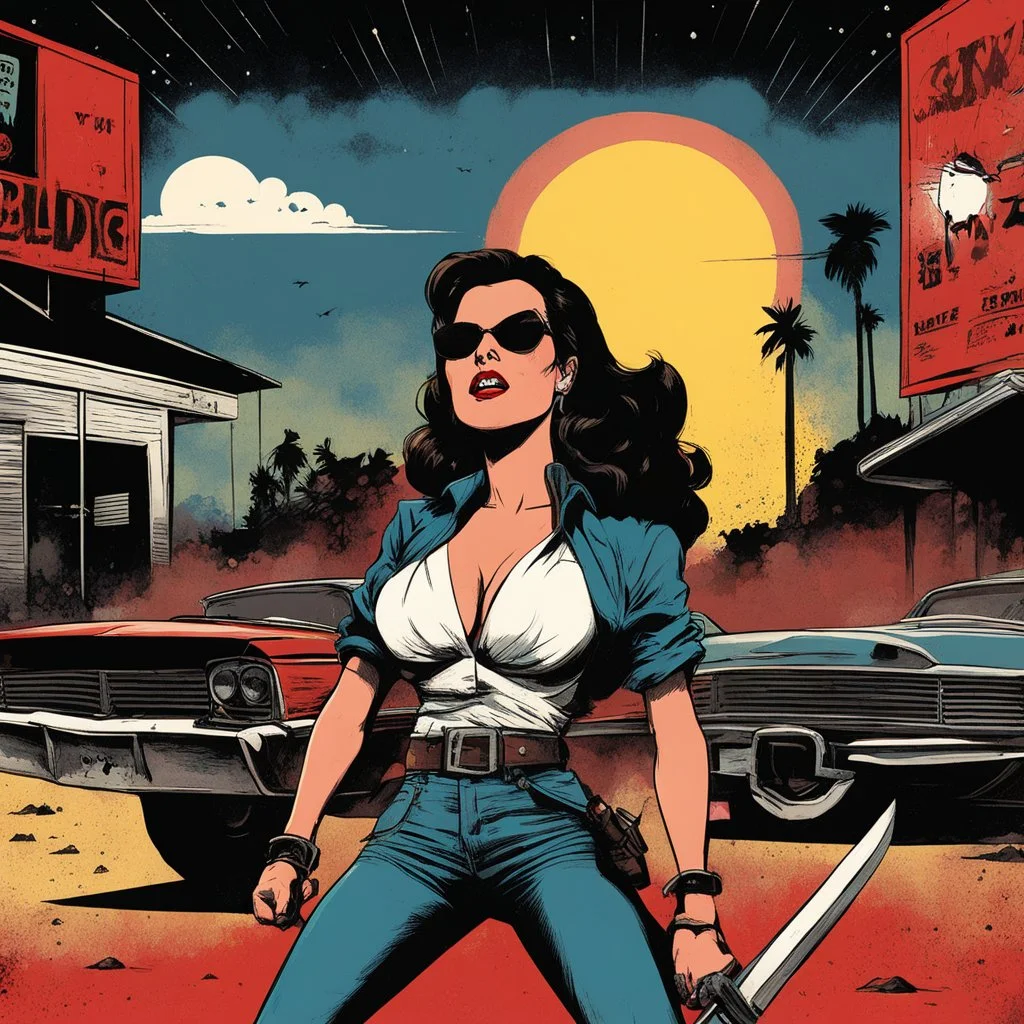(in the style of grindhouse comic illustration)