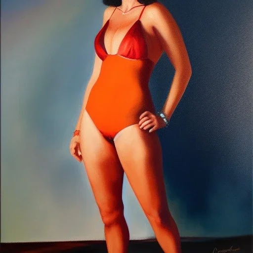 Full body portrait, painting, medium shot lady Campcore