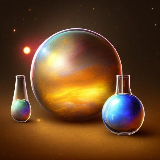 universe in a bottle on a velvet tablecloth,