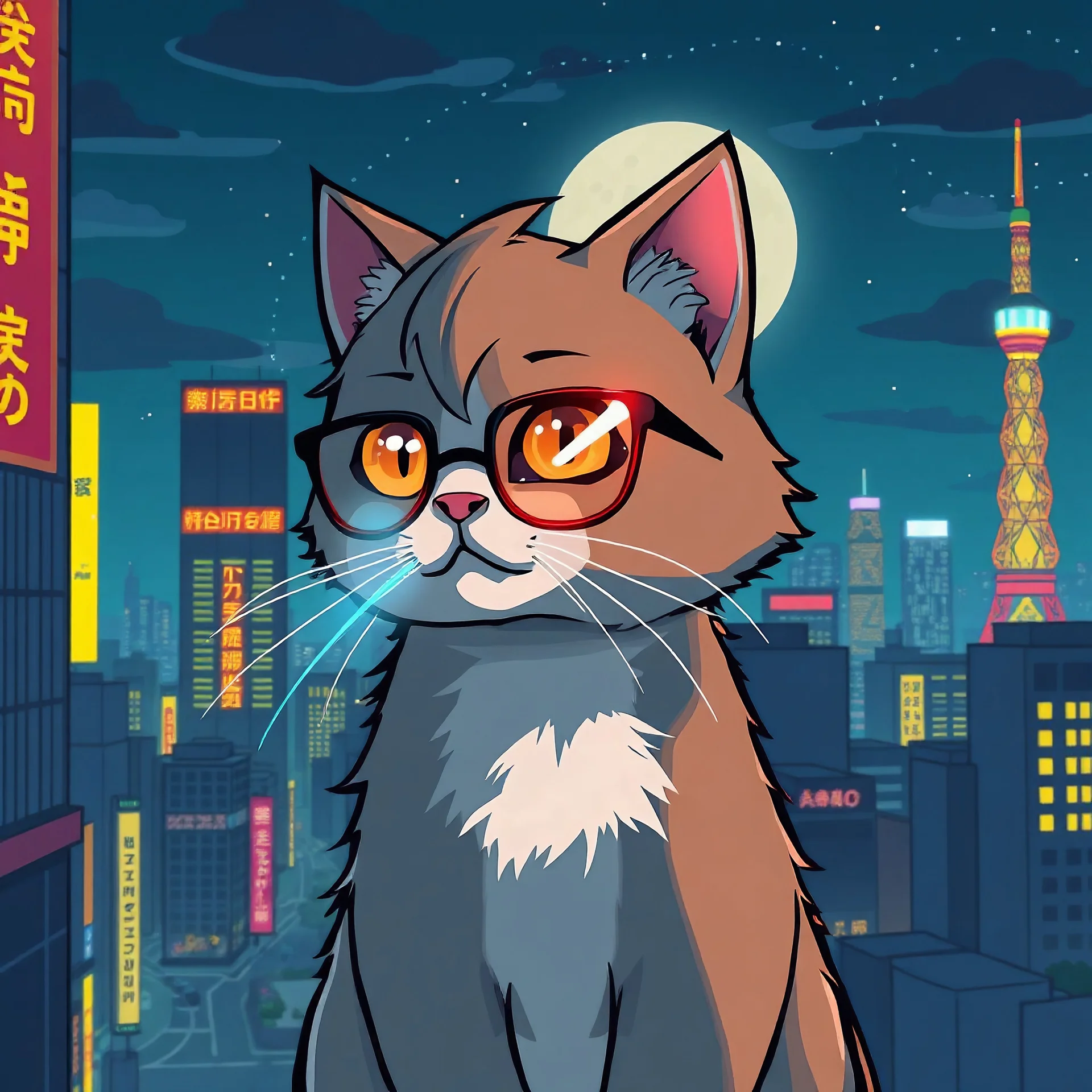 Cat hair emo , Lazer glass , Tokyo city night view wallpaper , cartoon