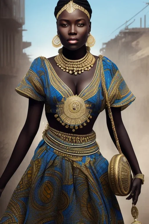 african portrait, zulu, scaffolding, high detail, hyperrealistic, portrait,beautiful, in African city, realistic, intriacte detail, sci-fi fantasy style, volumetric lighting, particales,highly detailed,cinamatic, deep