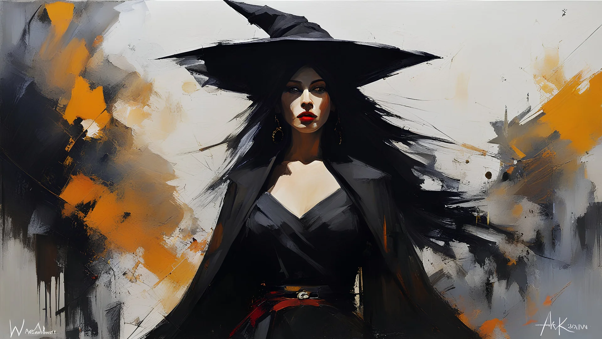 witch woman, medium full shot, abstract expressionism, minimalism, art by Wadim Kashin