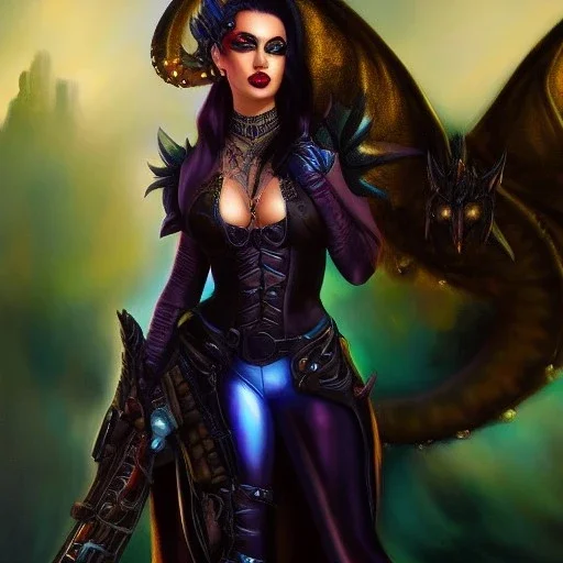 Full body portrait, painting, medium shot lady Dragonpunk