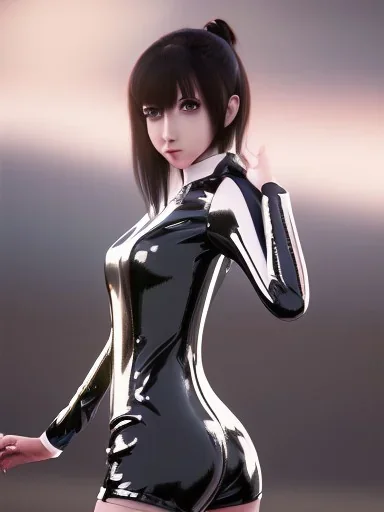 beautiful female in latex jacket anime. frame