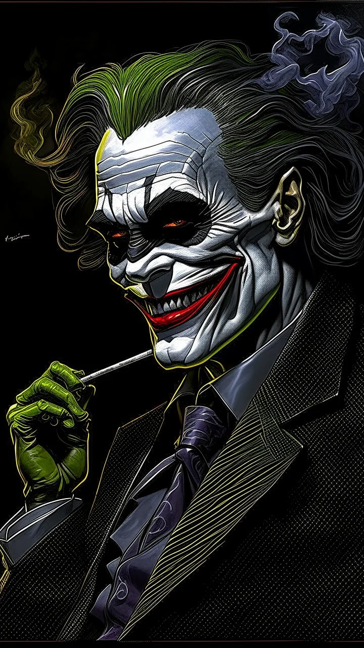 Bosch nightmares paining style Title: a joker face with cigarette in his mouth, smiling 8k,photography, photorealistic concept art, soft natural volumetric cinematic perfect light, chiaroscuro, award-winning photograph, masterpiece, oil on canvas, Raphael, Caravaggio, Greg Rutkowski, people, beksinski, Giger