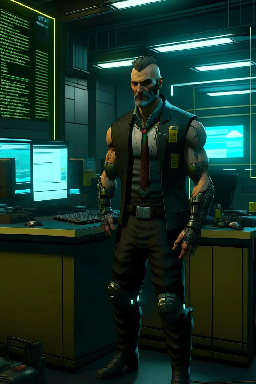 Bodyguard from Cyberpunk 2077 in the office