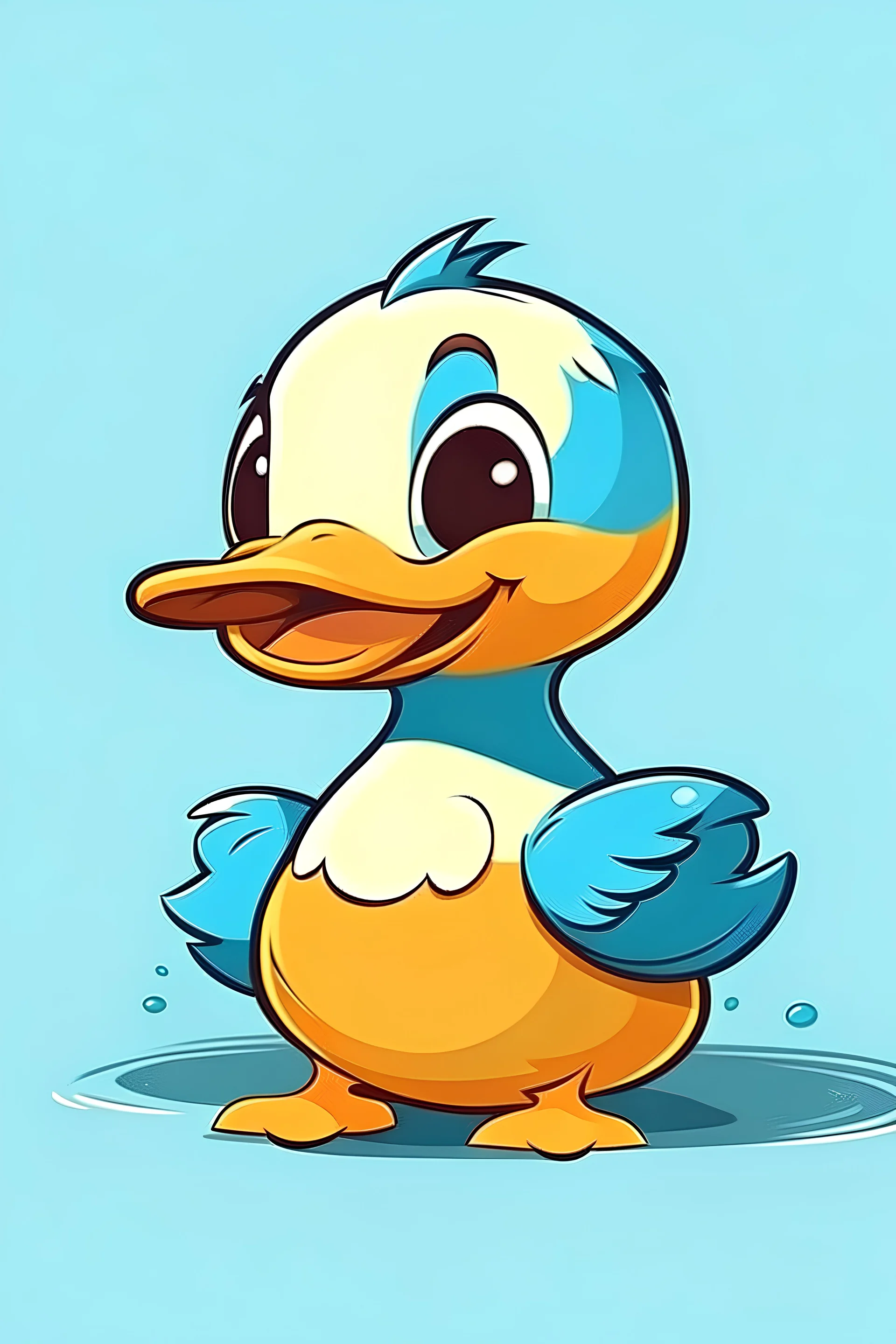 cute duck, 2d, cartoon, disney style