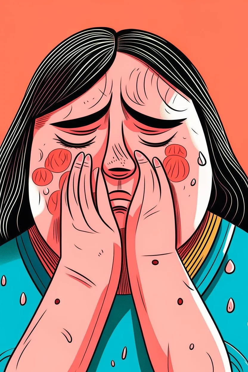 Fat woman crying with a mask on
