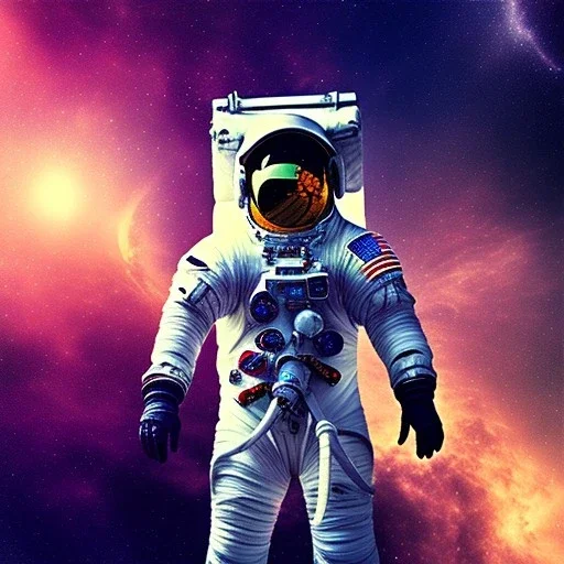 An astronaut floating in the void, minimalist, psychedellic, high contrast colors, prismatic, iridescent