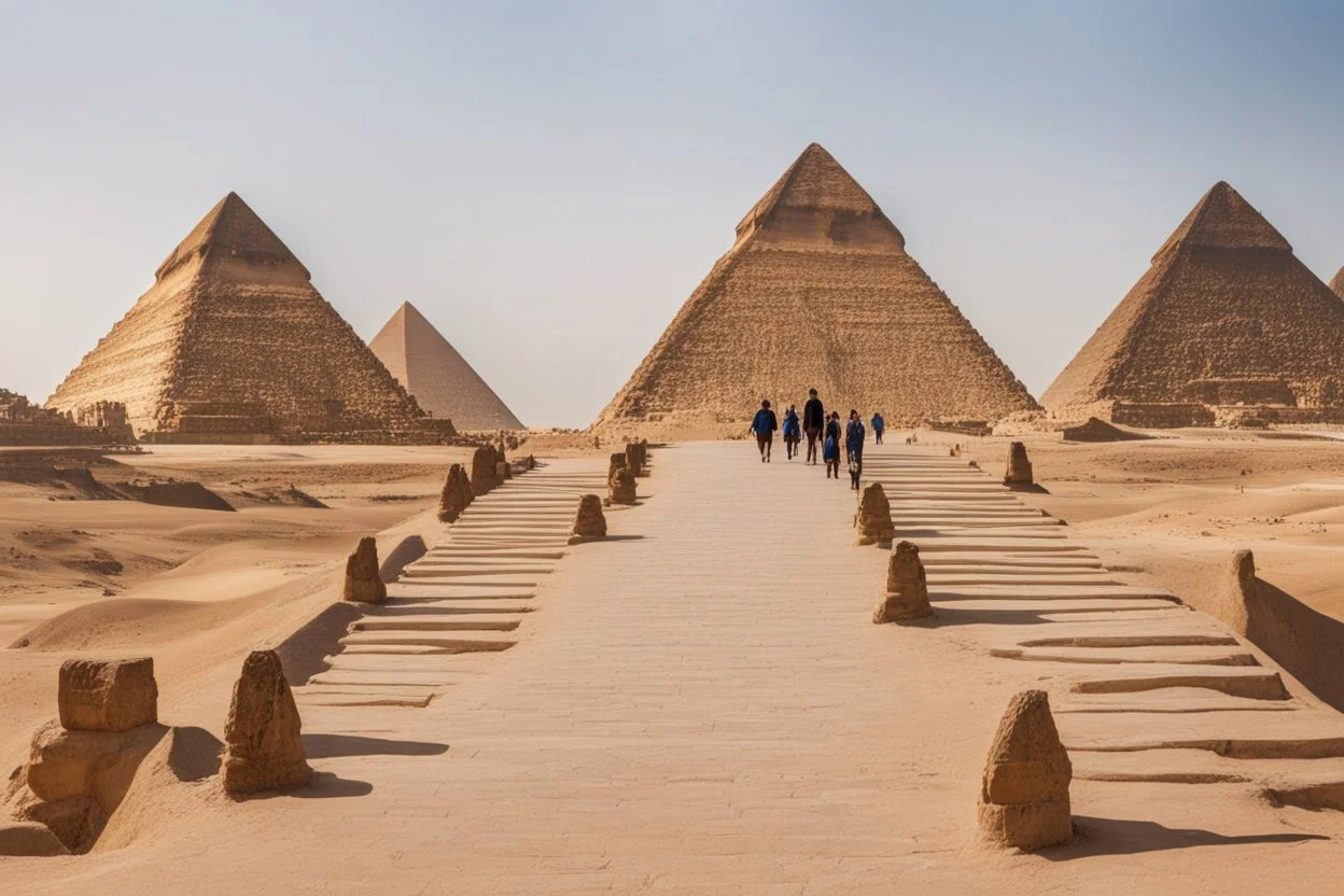 tourist walkway with the pyramids