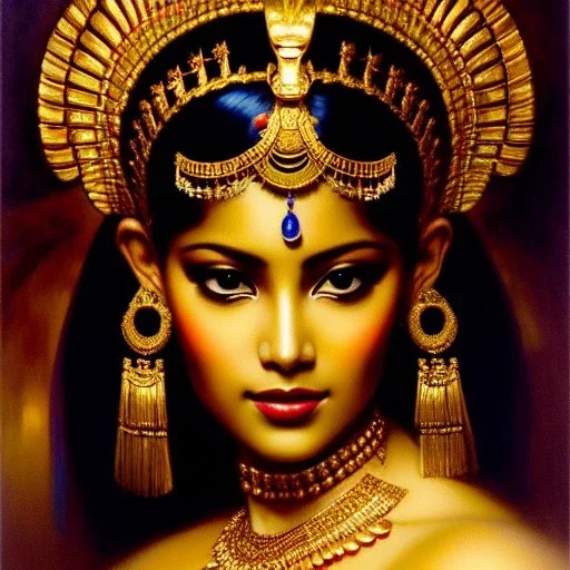 Drawing of beautiful face,busty 'cleopatra',throne,hieroglyphics,balanciaga fashion clothe painting by gaston bussiere, greg rutkowski, yoji shinkawa, yoshitaka amano, tsutomu nihei, donato giancola, tim hildebrandt, oil on canvas, cinematic composition, extreme detail,fit full head inside picture,16k