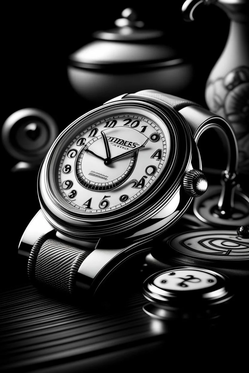 Generate a black and white image resembling a vintage Hermes watch advertisement, with a focus on capturing the timeless allure.