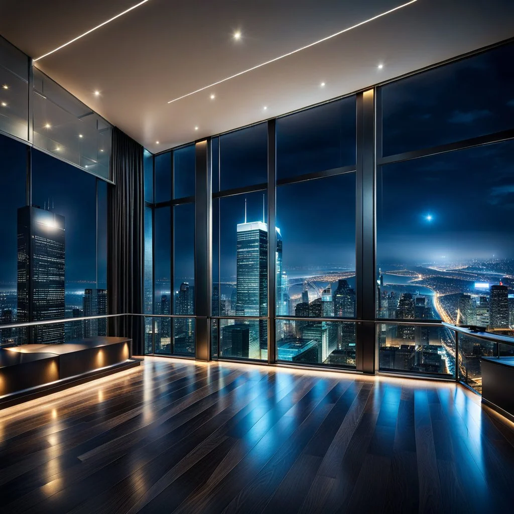 luxury hall in top floor of skyscrapper in moder city at night sky,city scape at backgrownd