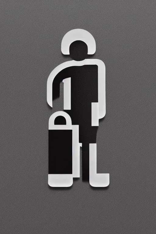 Logo, black ink on silver paper, pictogram of a person standing separated from a group