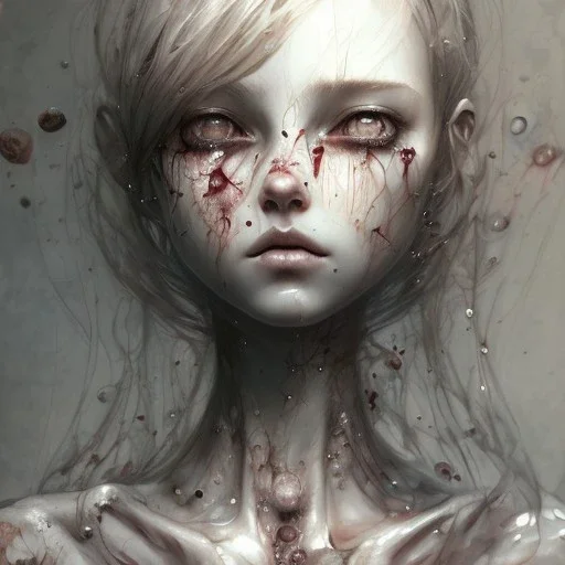 body anormal cry blood girl cute, watercolor illustration by <agnes cecile> <John Kenn Mortensen> <Yoji Shinkawa>,