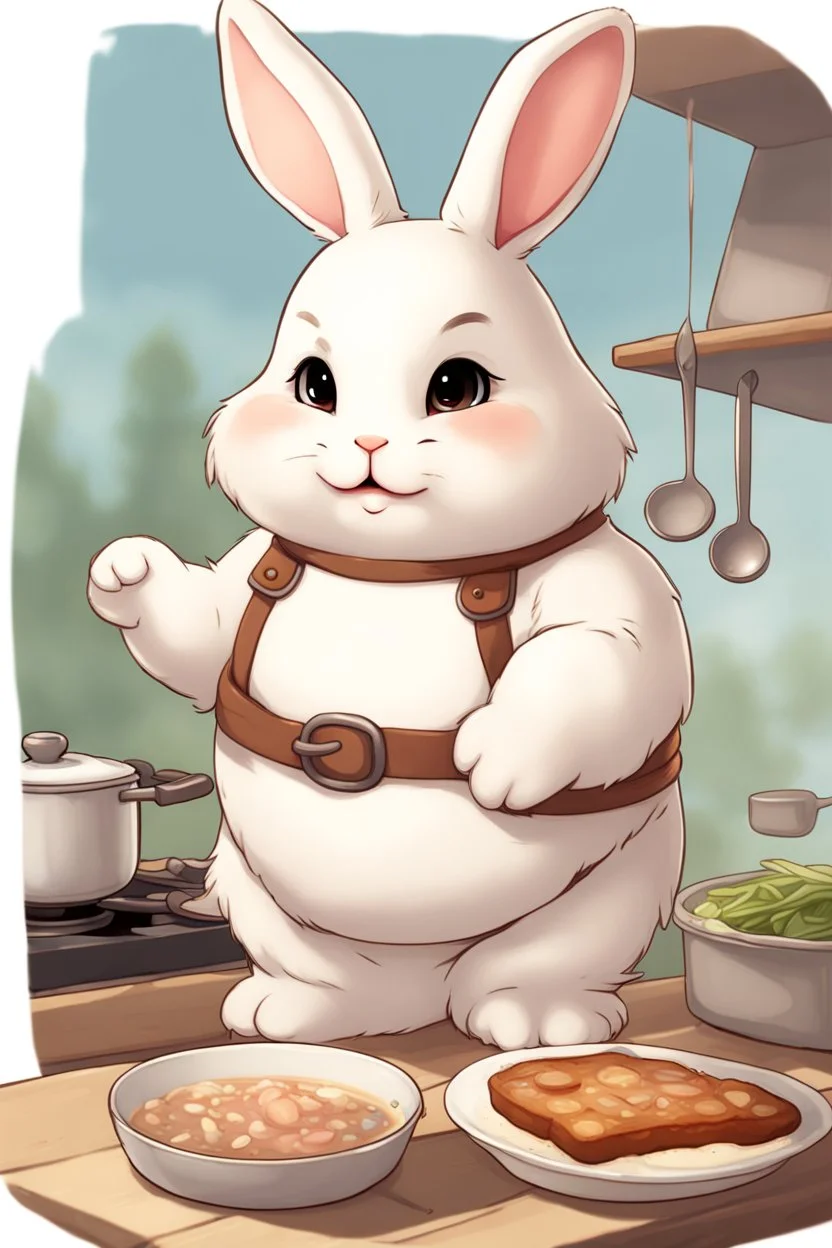 Cute chubby bunny floppy ears adventurer dnd cooking art realism