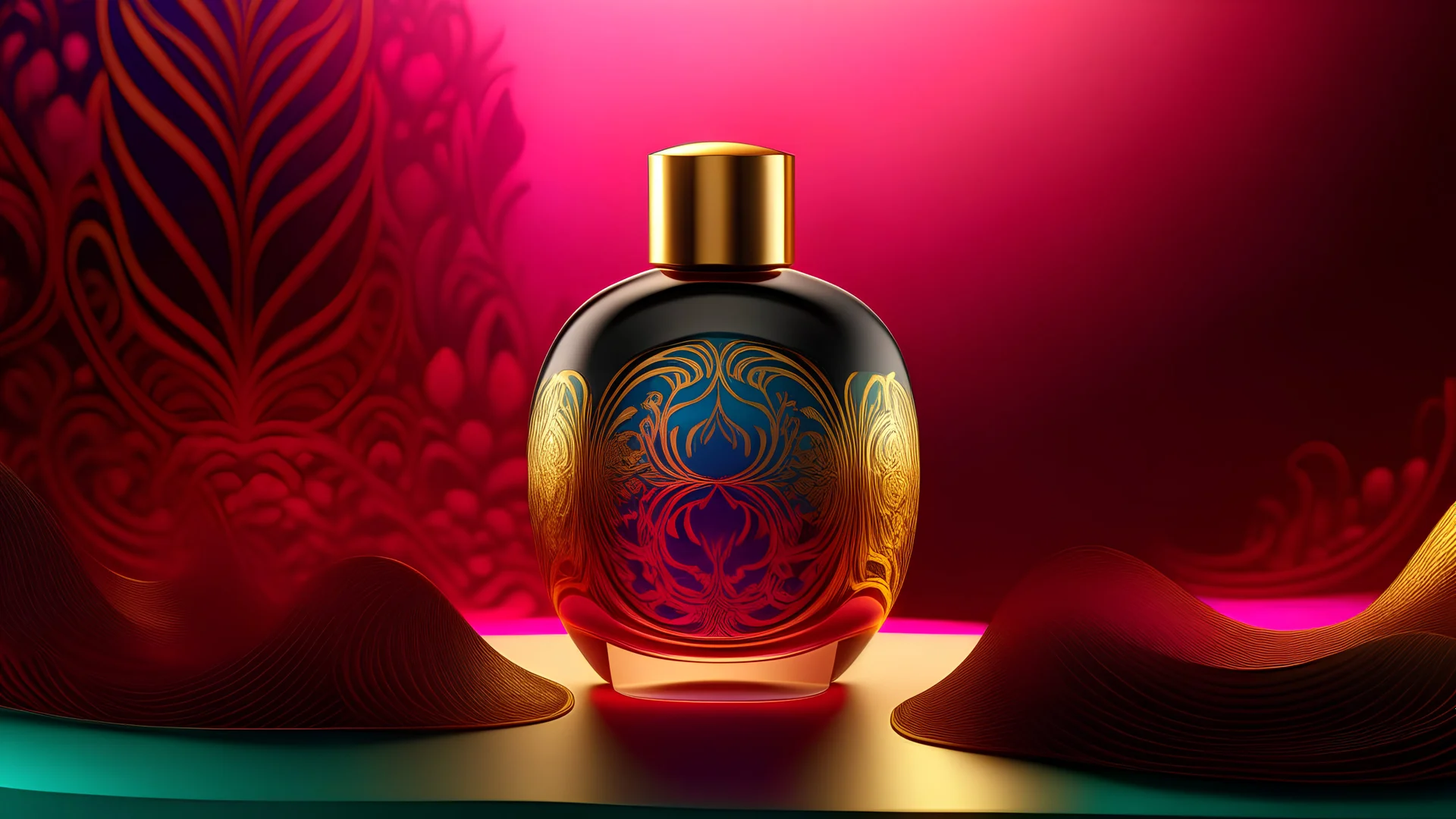 generate me an aesthetic complete image of a perfume with Radiant Reverie