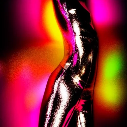 A 1990s or early 2000s magazine photoshoot. Neon blob, metallic spikes, ethereal. Extremely detailed, HD photography, high quality, stylized, dramatic, high contrast, high exposure.