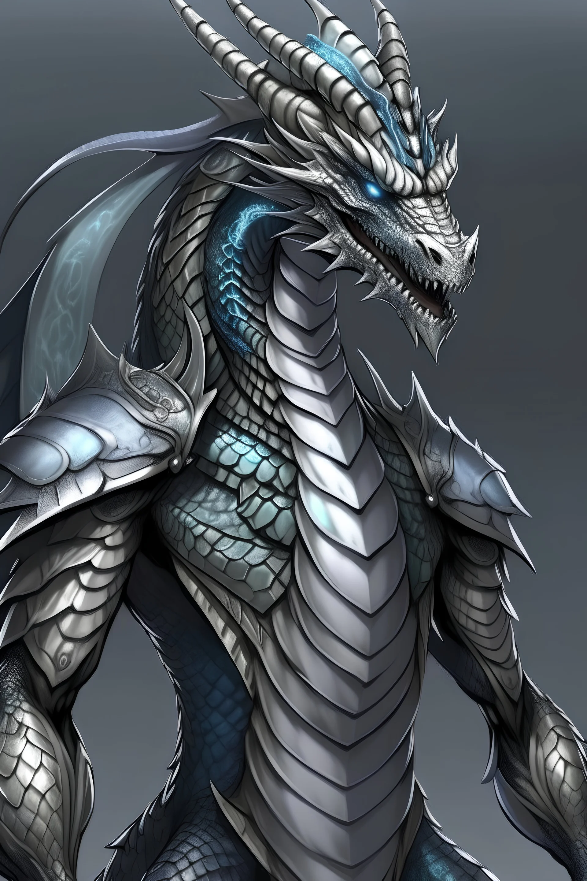 Silver humanoid dragon