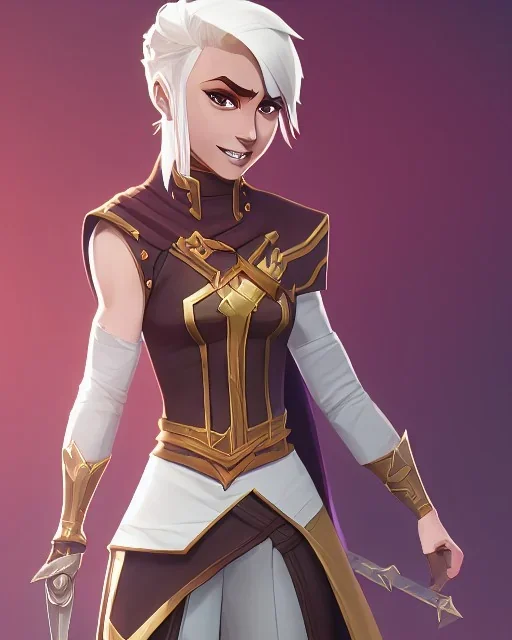 d&d character, female, cleric, happy, armor, white hair, gold eyes, smile, chibi