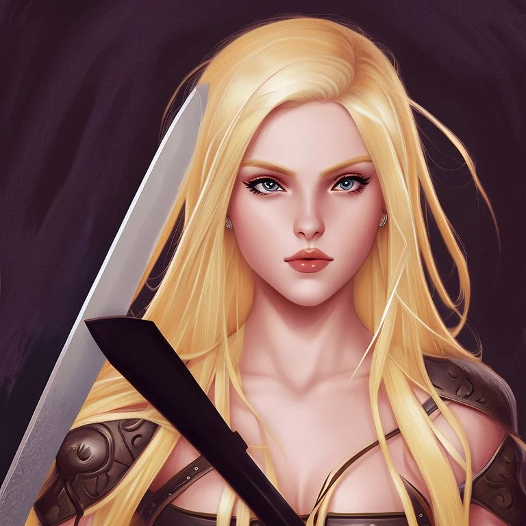 Portrait of beautiful blonde woman with a sword