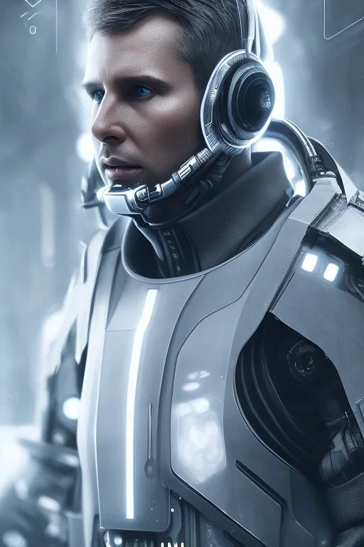 Joi blade runner, Black intergalactic pilot suit, portrait, bright white eyes, wearing high tech pilot breathing mask, beautiful face, white smoke, dark, rage, sorrow, high definition, ultra 8 k, volumetric lighting, blue fire, fog