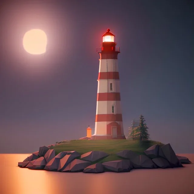 low poly scenery lighthouse by night