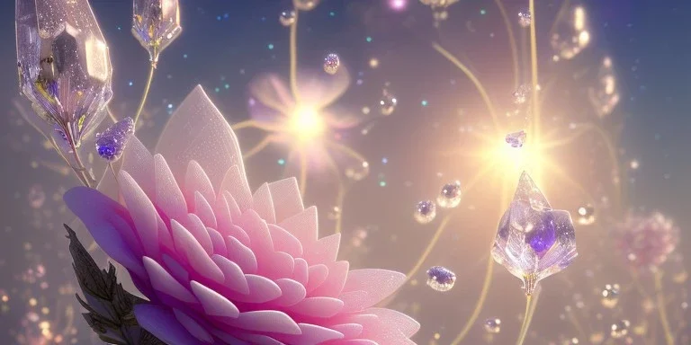 one big crystal subtle flower in a galactic ambiance with a beautiful fairy, transparent petals, delicate colors, in the foreground, full of details, smooth，soft light atmosphere, light effect，vaporwave colorful, concept art, smooth, extremely sharp detail, finely tuned detail, ultra high definition, 8 k, unreal engine 5, ultra sharp focus