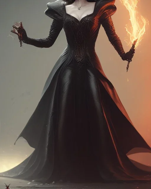 old evil queen in black leather gown, femme fatale, volouptous, busty, cleavage, angry, emperious, 8k resolution concept art portrait by Greg Rutkowski,