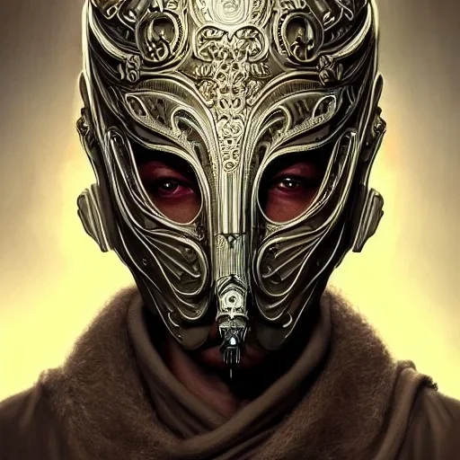 Very very very very highly detailed epic photo of full face with beautiful ornamental venetian mask, intricate, dystopian, sci-fi, extremely detailed, digital painting, artstation, concept art, smooth, sharp focus, illustration, intimidating lighting, incredible art by Artgerm and Vincent di Fate and Anton Pieck