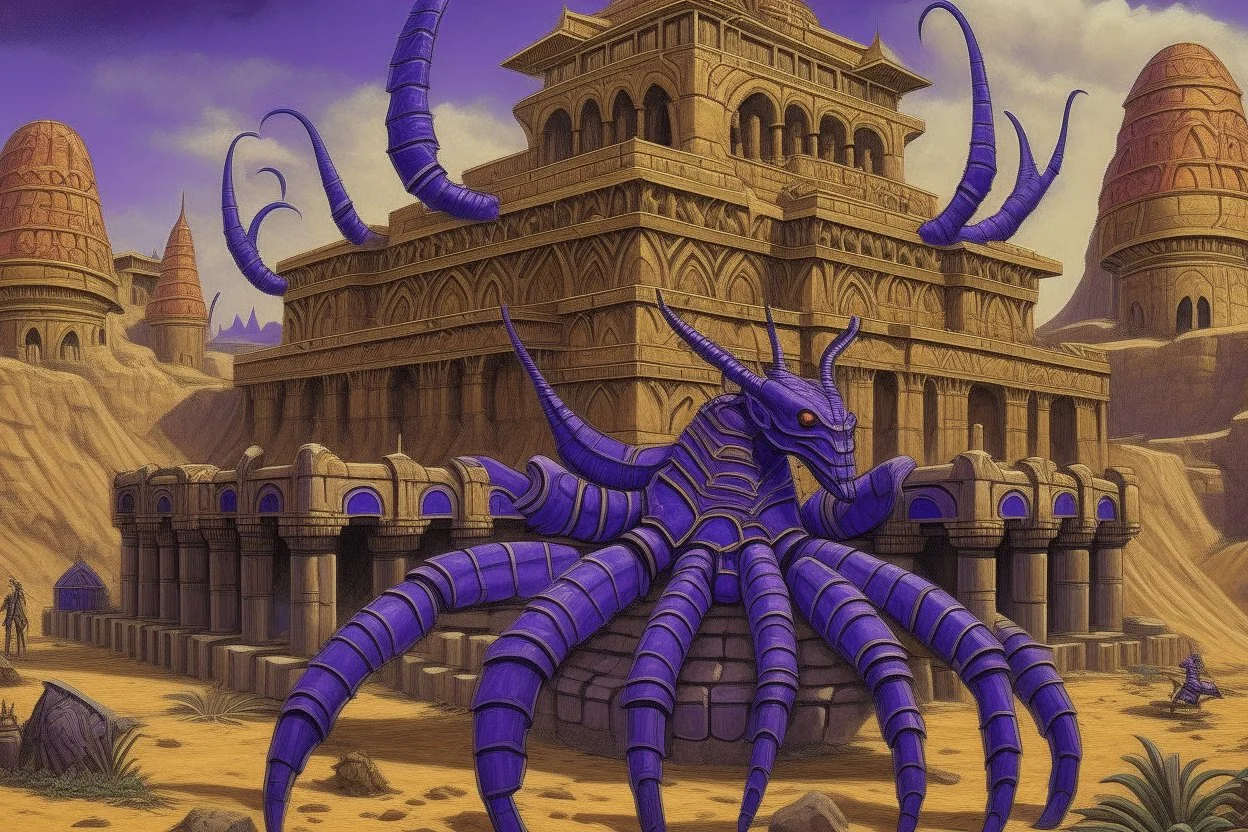 A purple Egyptian kingdom with a scorpion palace painted by Jeffrey Kolker