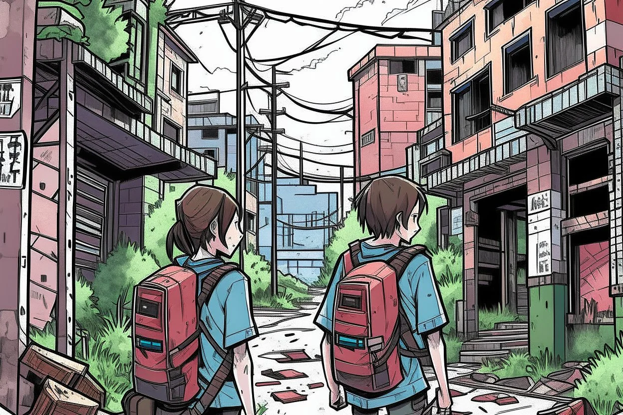 TLOU Town but as a coloured manga style