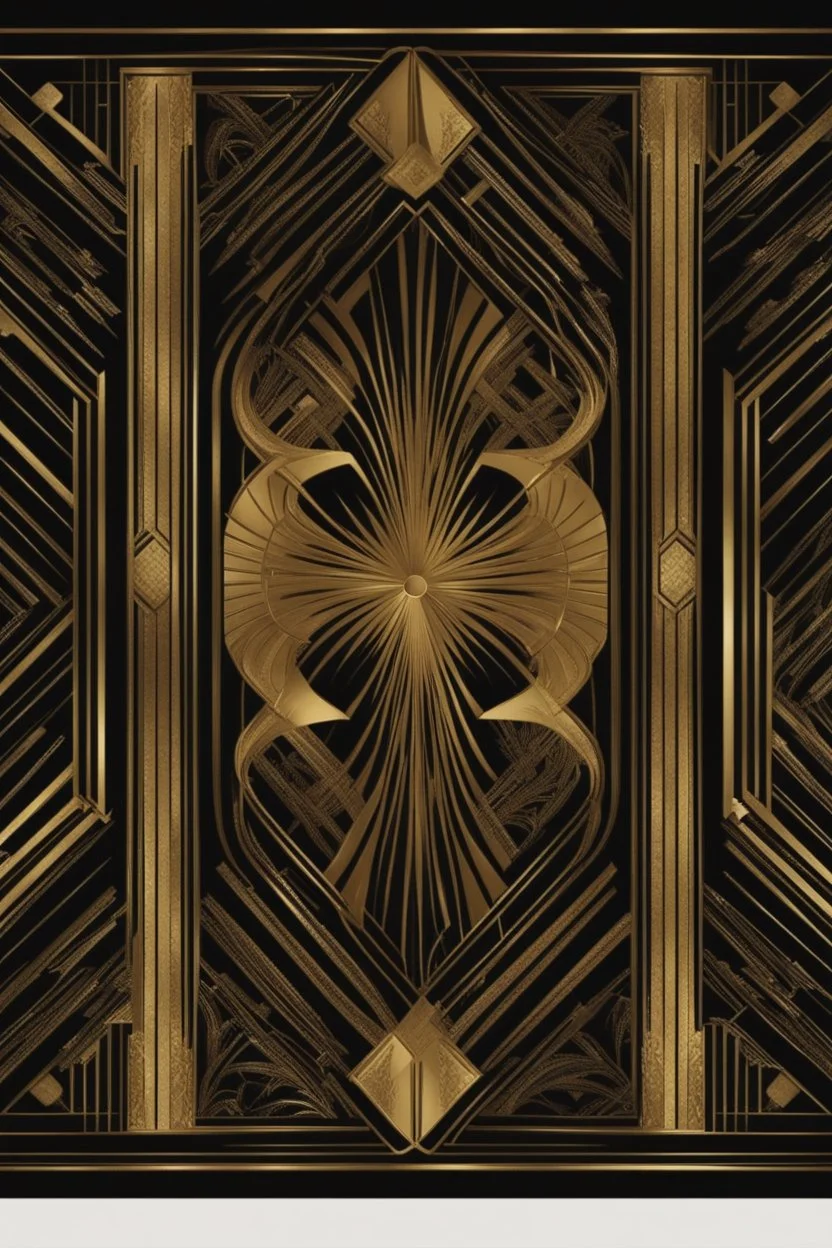 gold art deco book border, delicately designed on a black background