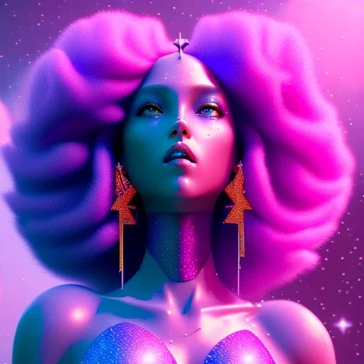 woman glitter pink and blue in a galactic ambiance, delicate colors in the foreground, full of details, smooth, light effect，vaporwave colorful, smooth, extremely sharp detail, finely tuned detail, ultra high definition, 8 k, unreal engine 5, ultra sharp focus