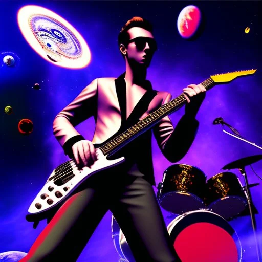 Rock band performing in outer space