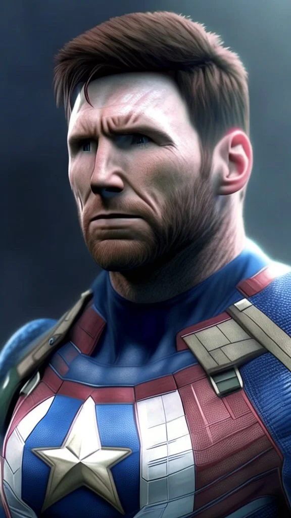 captain america become lionel messi , lionel messi head, ultra realistic, 4k, ultra detail, full body