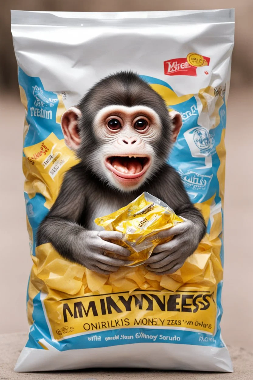 a chip bag with a monkey on it eating monkeys chips