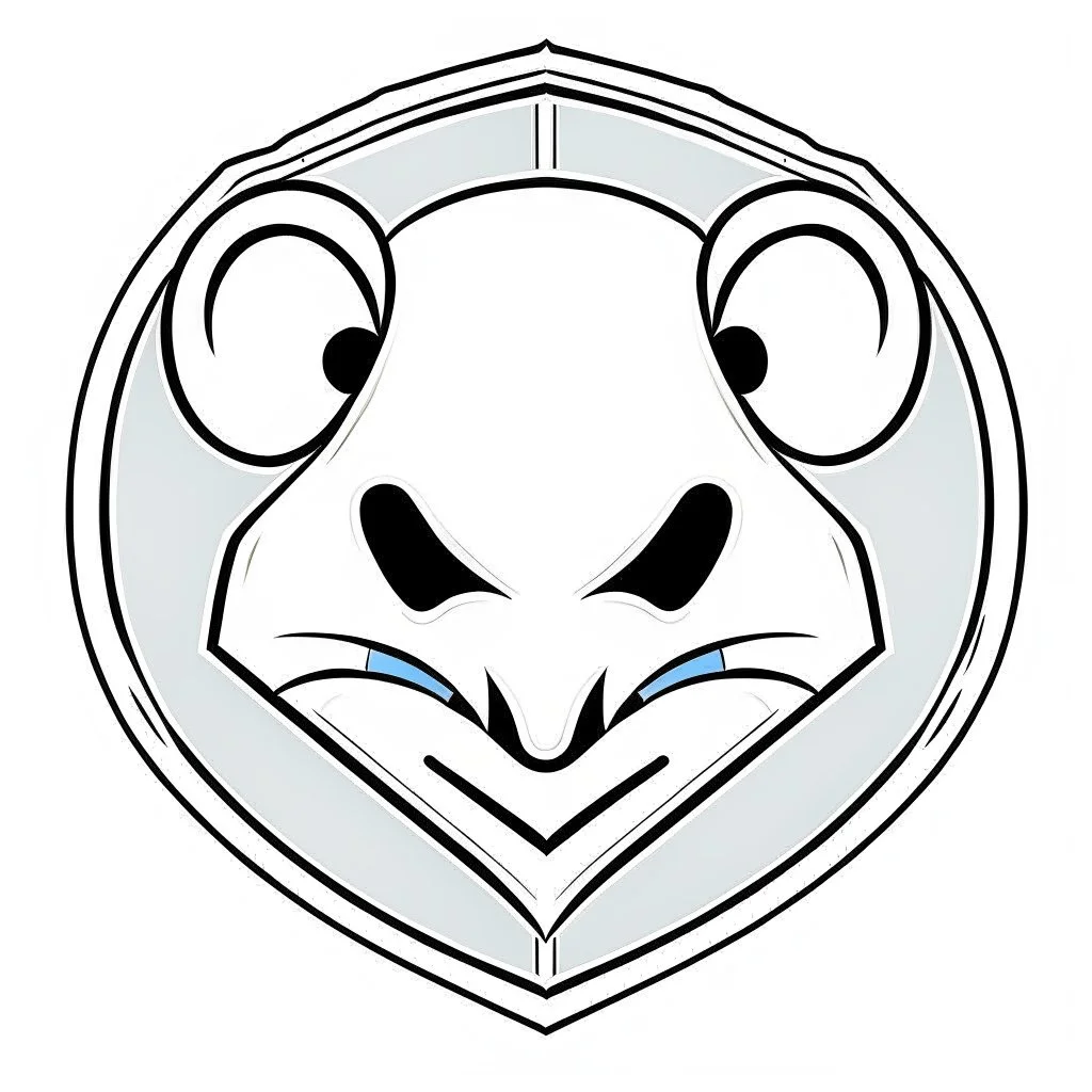 simplified rat's face on front of a triangular shield shape, vector(black white and gray)